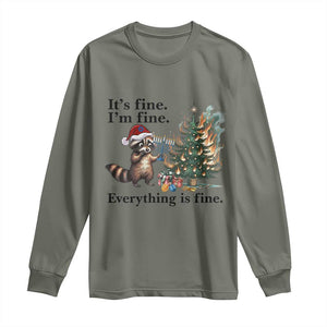 Christmas Hanukkah Racoon Long Sleeve Shirt Funny Its Fine I Am Fine Everything Is Fine TS11 Military Green Print Your Wear