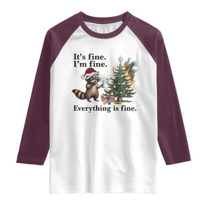 Christmas Hanukkah Racoon Raglan Shirt Funny Its Fine I Am Fine Everything Is Fine TS11 White Maroon Print Your Wear
