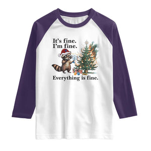Christmas Hanukkah Racoon Raglan Shirt Funny Its Fine I Am Fine Everything Is Fine TS11 White Purple Print Your Wear