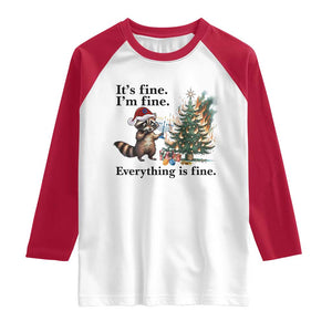 Christmas Hanukkah Racoon Raglan Shirt Funny Its Fine I Am Fine Everything Is Fine TS11 White Red Print Your Wear