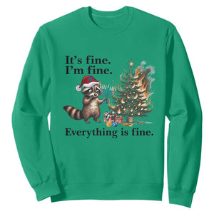 Christmas Hanukkah Racoon Sweatshirt Funny Its Fine I Am Fine Everything Is Fine TS11 Irish Green Print Your Wear
