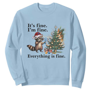 Christmas Hanukkah Racoon Sweatshirt Funny Its Fine I Am Fine Everything Is Fine TS11 Light Blue Print Your Wear