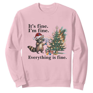 Christmas Hanukkah Racoon Sweatshirt Funny Its Fine I Am Fine Everything Is Fine TS11 Light Pink Print Your Wear