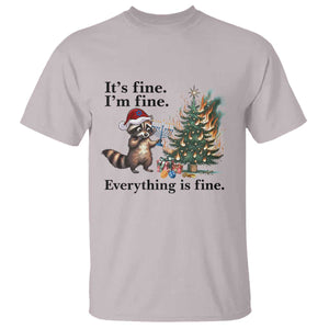 Christmas Hanukkah Racoon T Shirt Funny Its Fine I Am Fine Everything Is Fine TS11 Ice Gray Print Your Wear