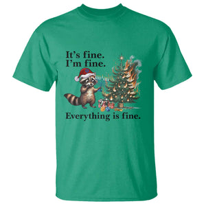 Christmas Hanukkah Racoon T Shirt Funny Its Fine I Am Fine Everything Is Fine TS11 Irish Green Print Your Wear