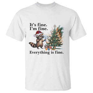 Christmas Hanukkah Racoon T Shirt Funny Its Fine I Am Fine Everything Is Fine TS11 White Print Your Wear