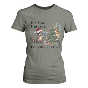 Christmas Hanukkah Racoon T Shirt For Women Funny Its Fine I Am Fine Everything Is Fine TS11 Military Green Print Your Wear