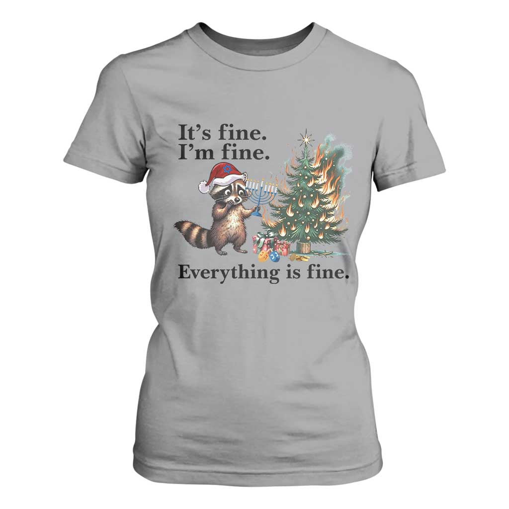 Christmas Hanukkah Racoon T Shirt For Women Funny Its Fine I Am Fine Everything Is Fine TS11 Sport Gray Print Your Wear