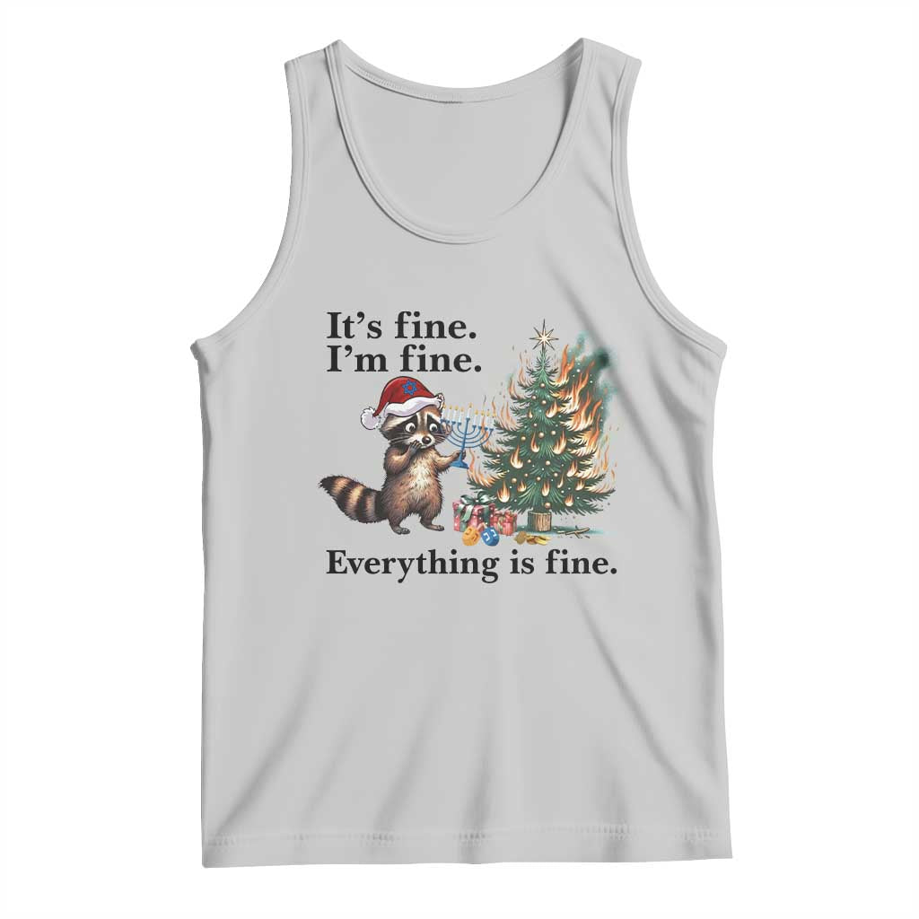 Christmas Hanukkah Racoon Tank Top Funny Its Fine I Am Fine Everything Is Fine TS11 Ash Print Your Wear