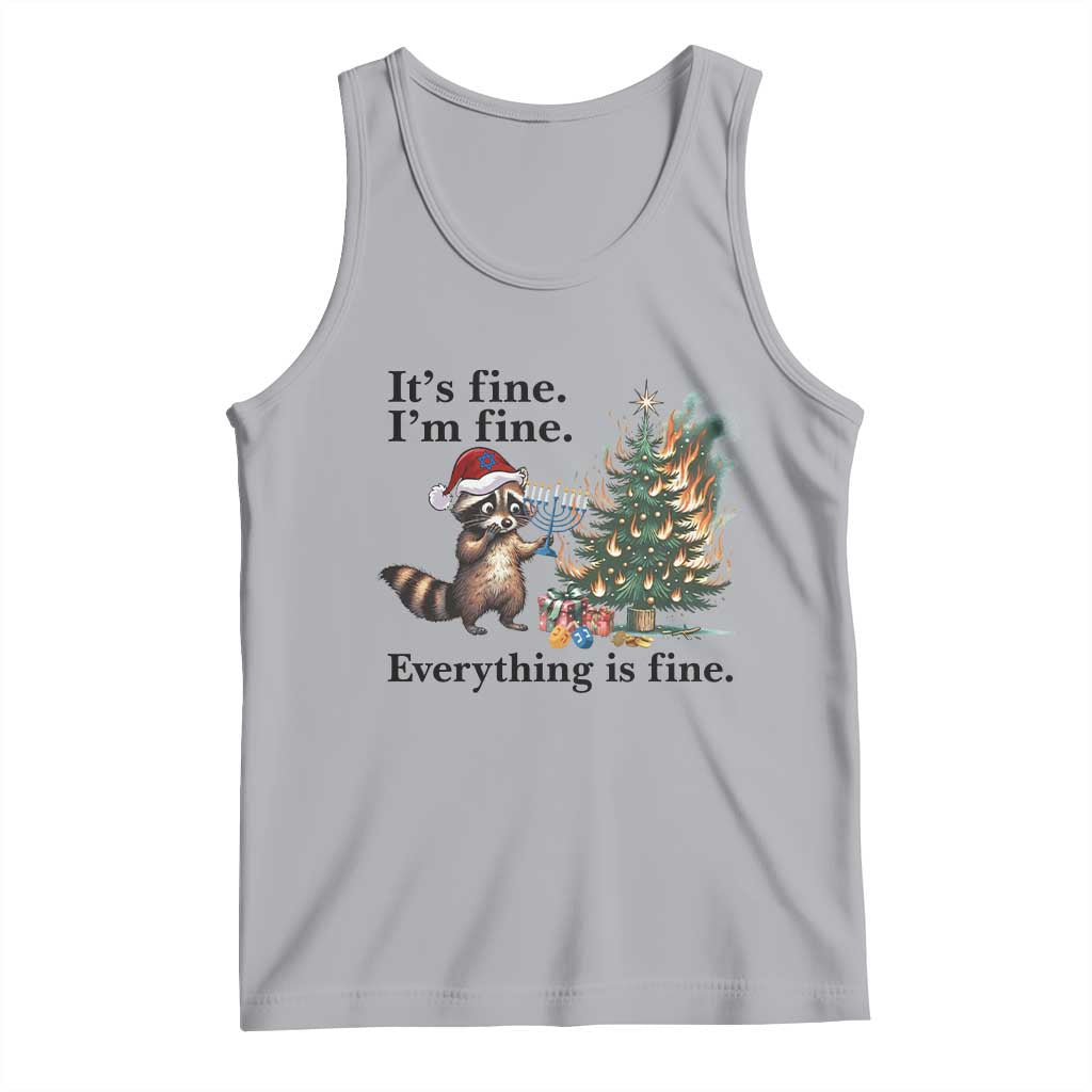 Christmas Hanukkah Racoon Tank Top Funny Its Fine I Am Fine Everything Is Fine TS11 Athletic Heather Print Your Wear