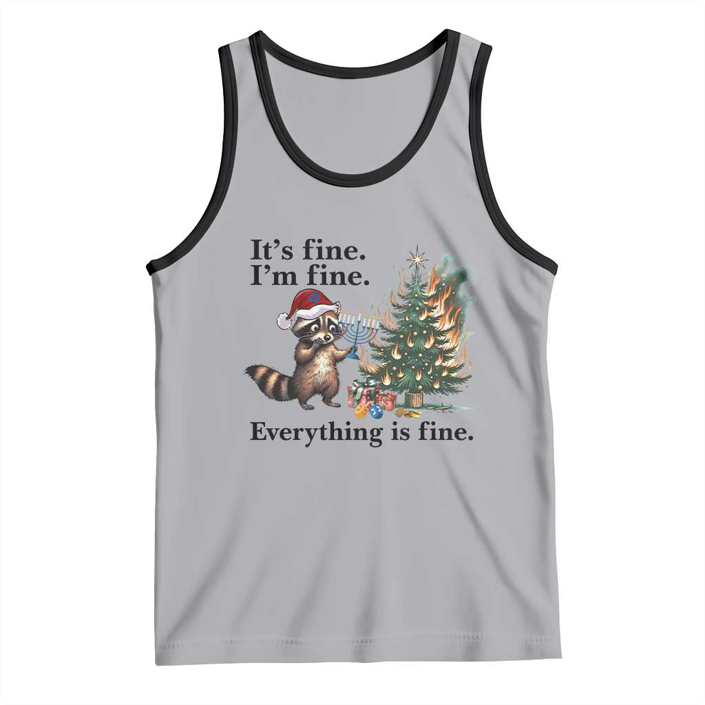 Christmas Hanukkah Racoon Tank Top Funny Its Fine I Am Fine Everything Is Fine TS11 Athletic Heather Black Print Your Wear