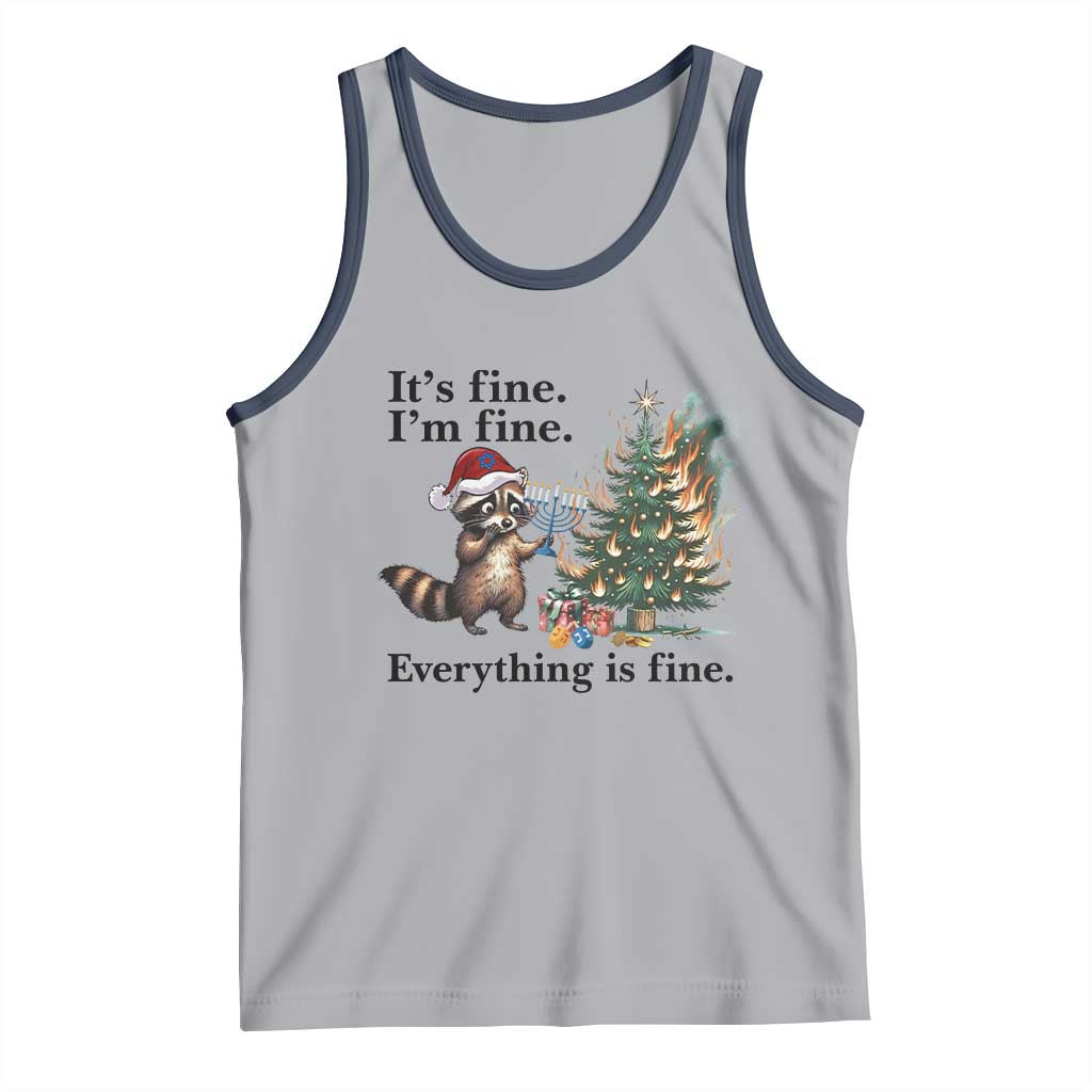 Christmas Hanukkah Racoon Tank Top Funny Its Fine I Am Fine Everything Is Fine TS11 Athletic Heather Navy Print Your Wear