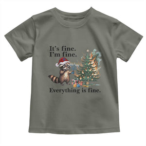 Christmas Hanukkah Racoon Toddler T Shirt Funny Its Fine I Am Fine Everything Is Fine TS11 Military Green Print Your Wear