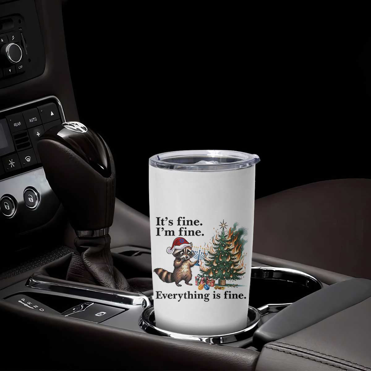 Christmas Hanukkah Racoon Tumbler Cup Funny Its Fine I Am Fine Everything Is Fine TS11 Print Your Wear