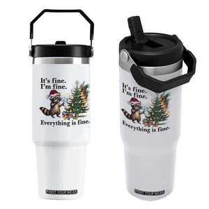 Christmas Hanukkah Racoon Flip Straw Tumbler Funny Its Fine I Am Fine Everything Is Fine TS11 One Size: 30 oz White Print Your Wear