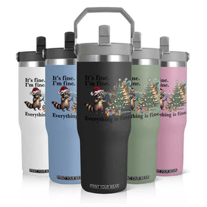 Christmas Hanukkah Racoon Flip Straw Tumbler Funny Its Fine I Am Fine Everything Is Fine TS11 Print Your Wear