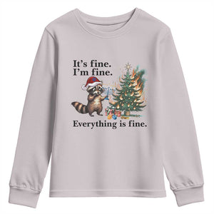 Christmas Hanukkah Racoon Youth Sweatshirt Funny Its Fine I Am Fine Everything Is Fine TS11 Ice Gray Print Your Wear