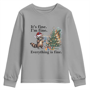 Christmas Hanukkah Racoon Youth Sweatshirt Funny Its Fine I Am Fine Everything Is Fine TS11 Sport Gray Print Your Wear