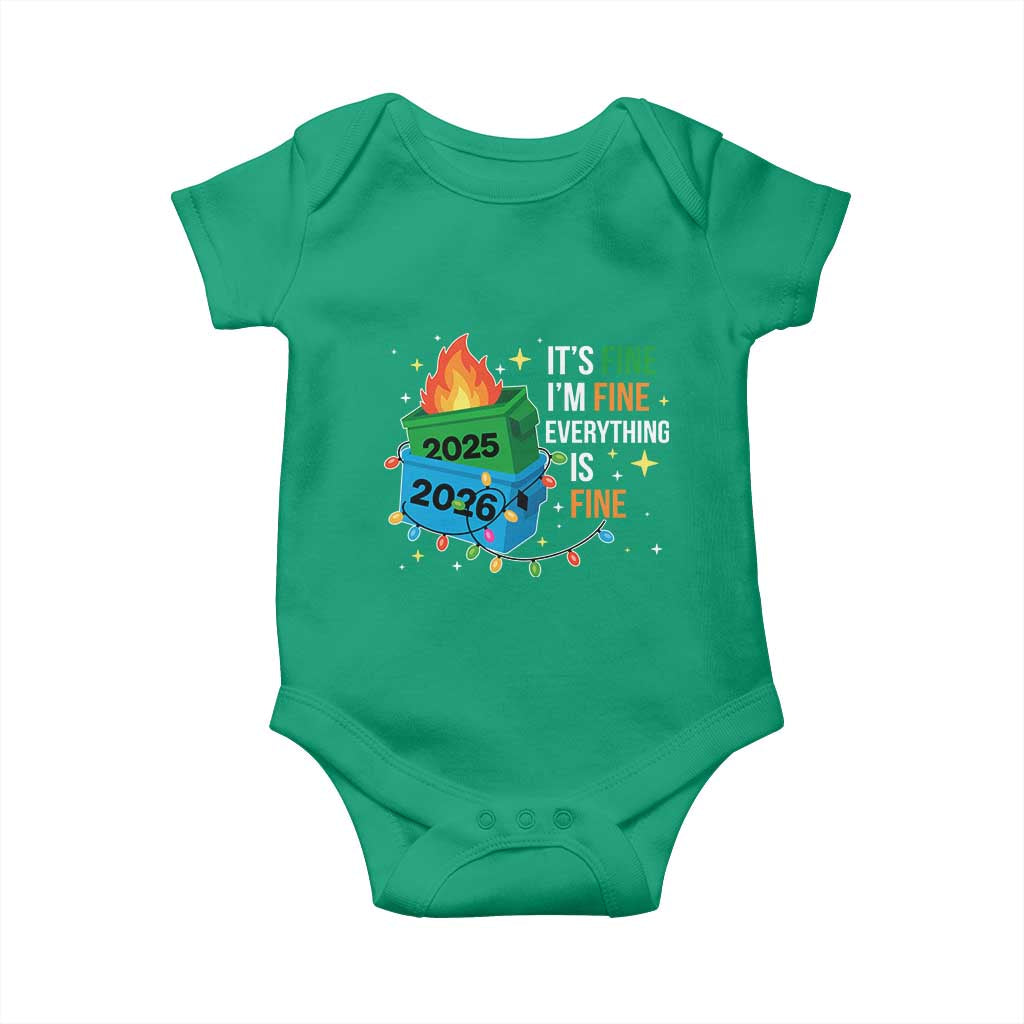 Dumpster Fire Christmas Baby Onesie Funny It's Fine I'm Fine Everything Is Fine TS11 Irish Green Print Your Wear