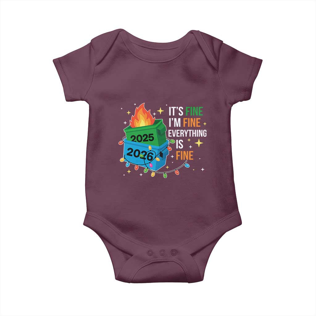 Dumpster Fire Christmas Baby Onesie Funny It's Fine I'm Fine Everything Is Fine TS11 Maroon Print Your Wear