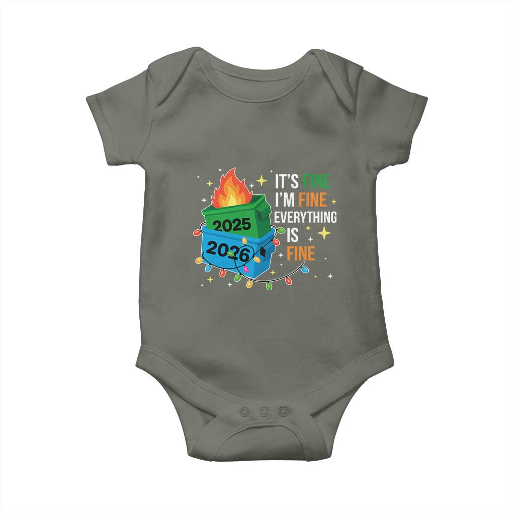 Dumpster Fire Christmas Baby Onesie Funny It's Fine I'm Fine Everything Is Fine TS11 Military Green Print Your Wear
