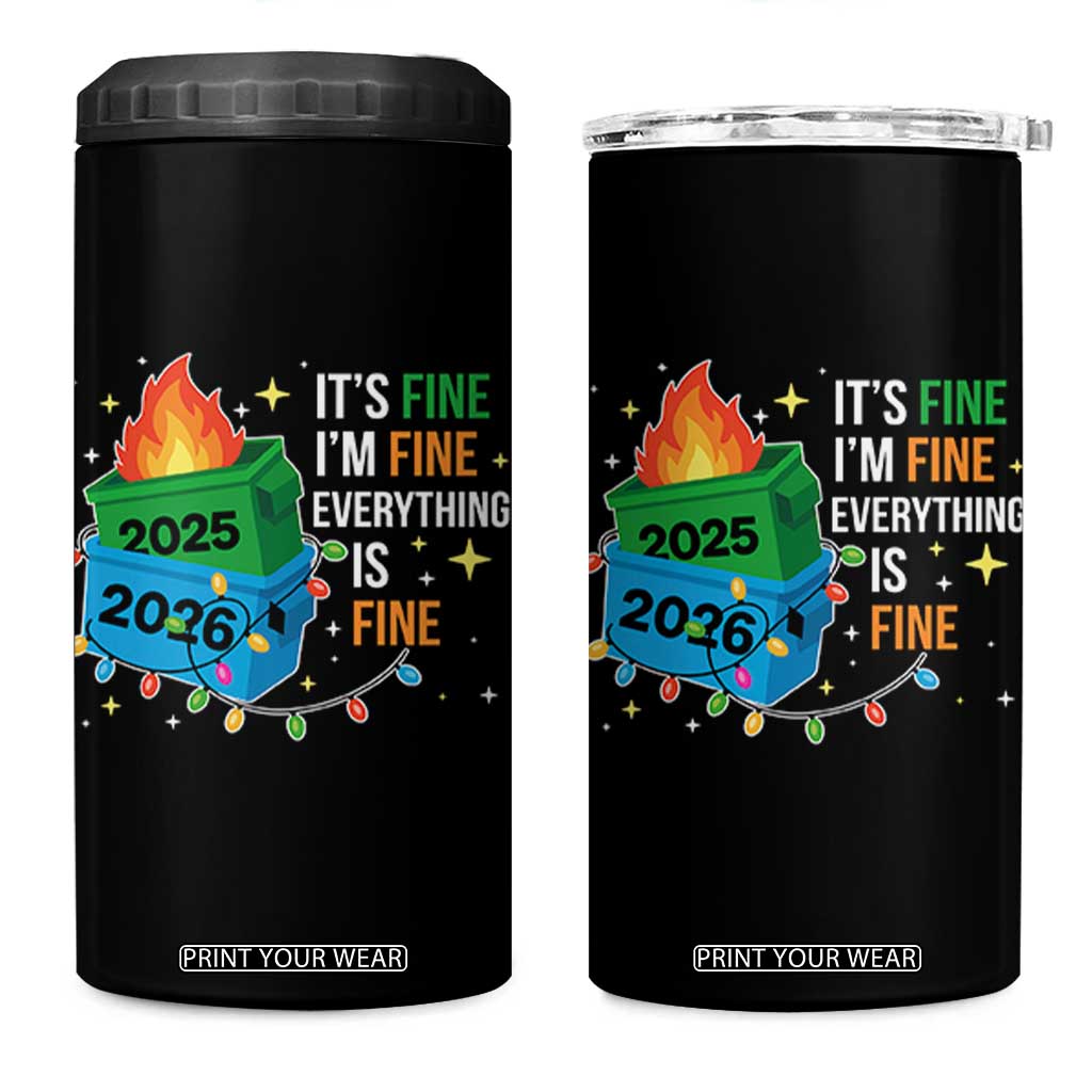 Dumpster Fire Christmas 4 in 1 Can Cooler Tumbler Funny It's Fine I'm Fine Everything Is Fine TS11 One Size: 16 oz Black Print Your Wear
