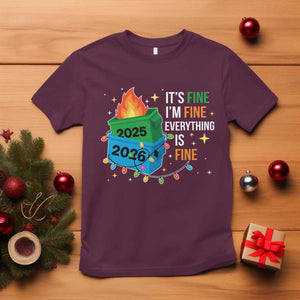 Dumpster Fire Christmas T Shirt Funny It's Fine I'm Fine Everything Is Fine TS11 Maroon Print Your Wear