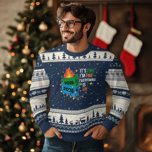 Dumpster Fire Xmas Ugly Christmas Sweater Funny It's Fine I'm Fine Everything Is Fine TS11 Navy Beige Print Your Wear