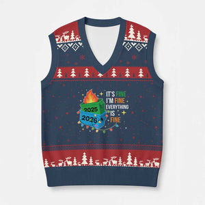 Dumpster Fire Xmas V-Neck Knit Sweater Vest Funny It's Fine I'm Fine Everything Is Fine TS11 Navy Red Print Your Wear