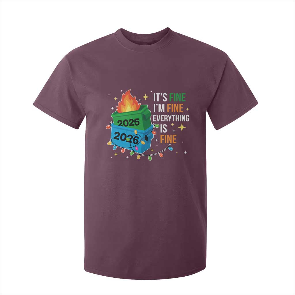 Dumpster Fire Christmas T Shirt For Kid Funny It's Fine I'm Fine Everything Is Fine TS11 Maroon Print Your Wear