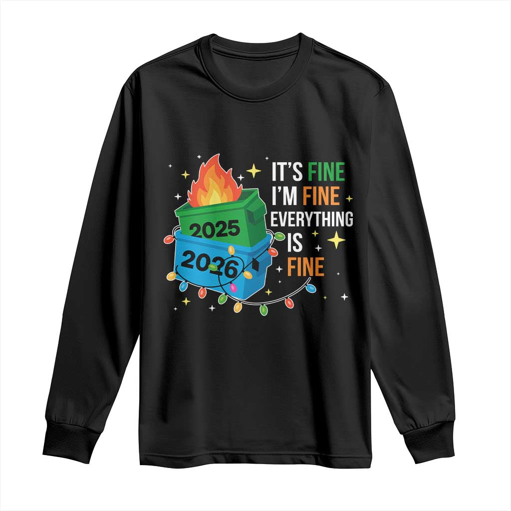 Dumpster Fire Christmas Long Sleeve Shirt Funny It's Fine I'm Fine Everything Is Fine TS11 Black Print Your Wear