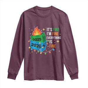 Dumpster Fire Christmas Long Sleeve Shirt Funny It's Fine I'm Fine Everything Is Fine TS11 Maroon Print Your Wear