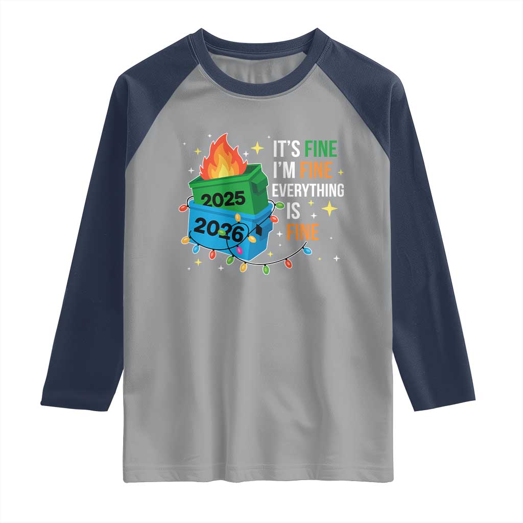 Dumpster Fire Christmas Raglan Shirt Funny It's Fine I'm Fine Everything Is Fine TS11 Sport Gray Navy Print Your Wear