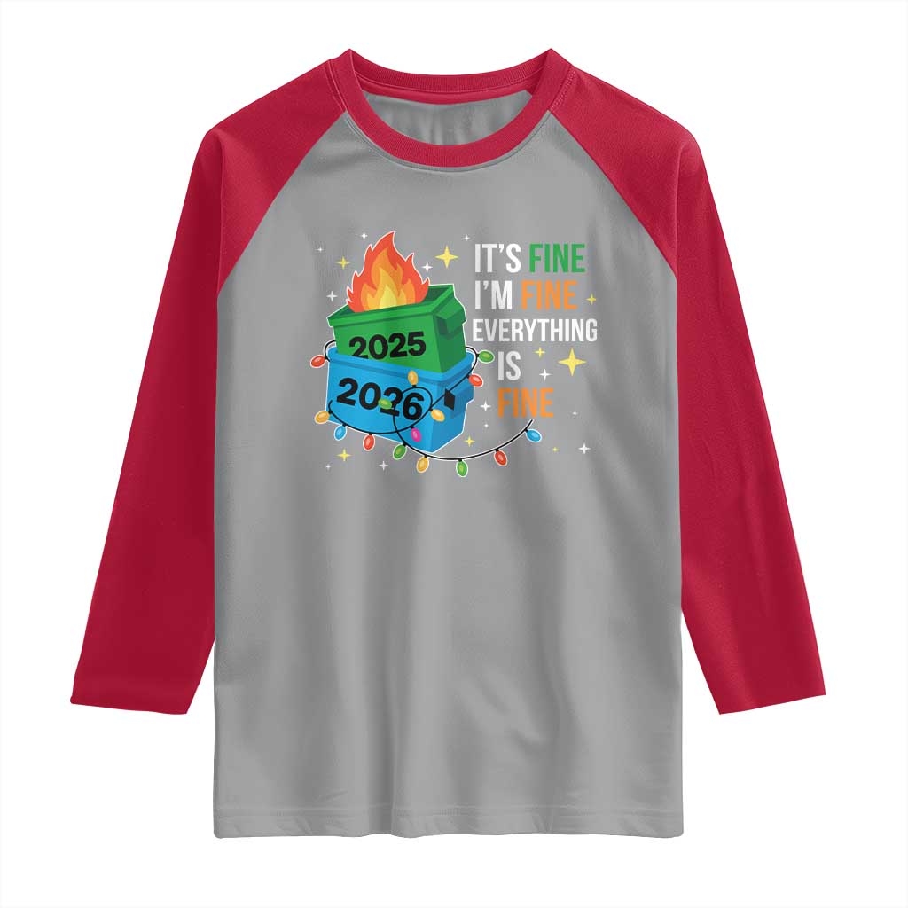 Dumpster Fire Christmas Raglan Shirt Funny It's Fine I'm Fine Everything Is Fine TS11 Sport Gray Red Print Your Wear