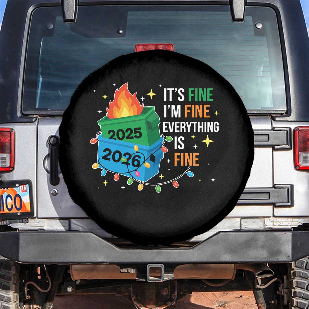 Dumpster Fire Christmas Spare Tire Cover Funny It's Fine I'm Fine Everything Is Fine TS11 No hole Black Print Your Wear