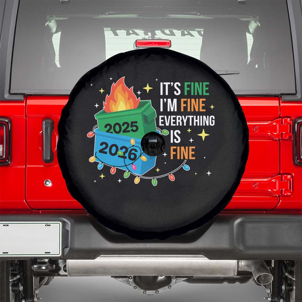 Dumpster Fire Christmas Spare Tire Cover Funny It's Fine I'm Fine Everything Is Fine TS11 Black Print Your Wear