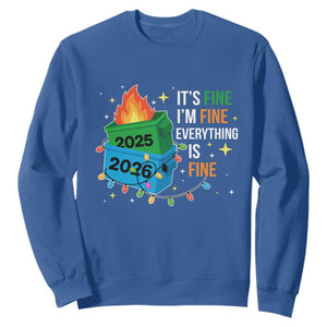 Dumpster Fire Christmas Sweatshirt Funny It's Fine I'm Fine Everything Is Fine TS11 Royal Blue Print Your Wear