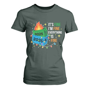 Dumpster Fire Christmas T Shirt For Women Funny It's Fine I'm Fine Everything Is Fine TS11 Dark Forest Green Print Your Wear