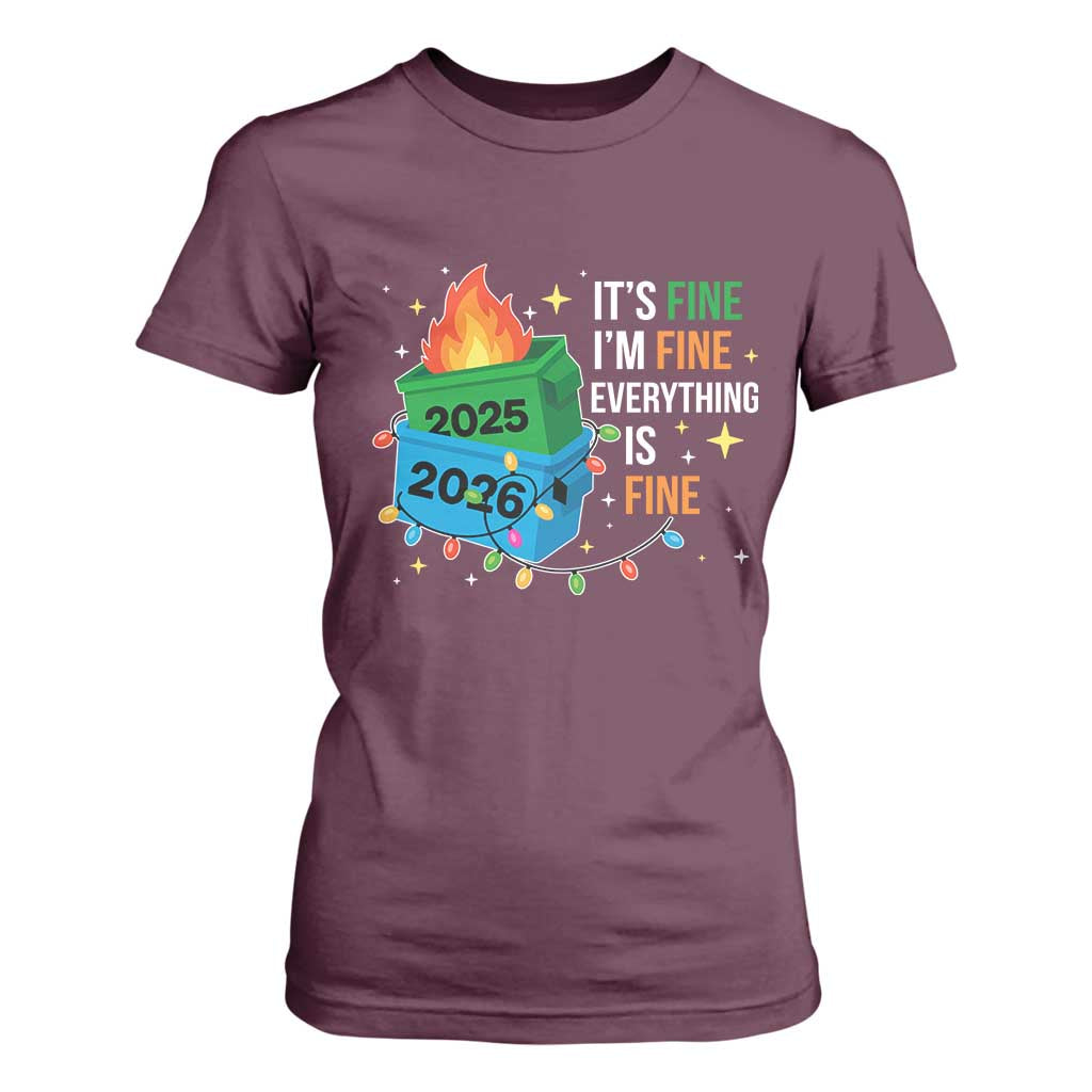 Dumpster Fire Christmas T Shirt For Women Funny It's Fine I'm Fine Everything Is Fine TS11 Maroon Print Your Wear