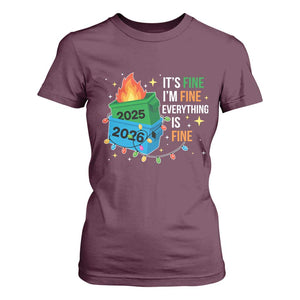 Dumpster Fire Christmas T Shirt For Women Funny It's Fine I'm Fine Everything Is Fine TS11 Maroon Print Your Wear
