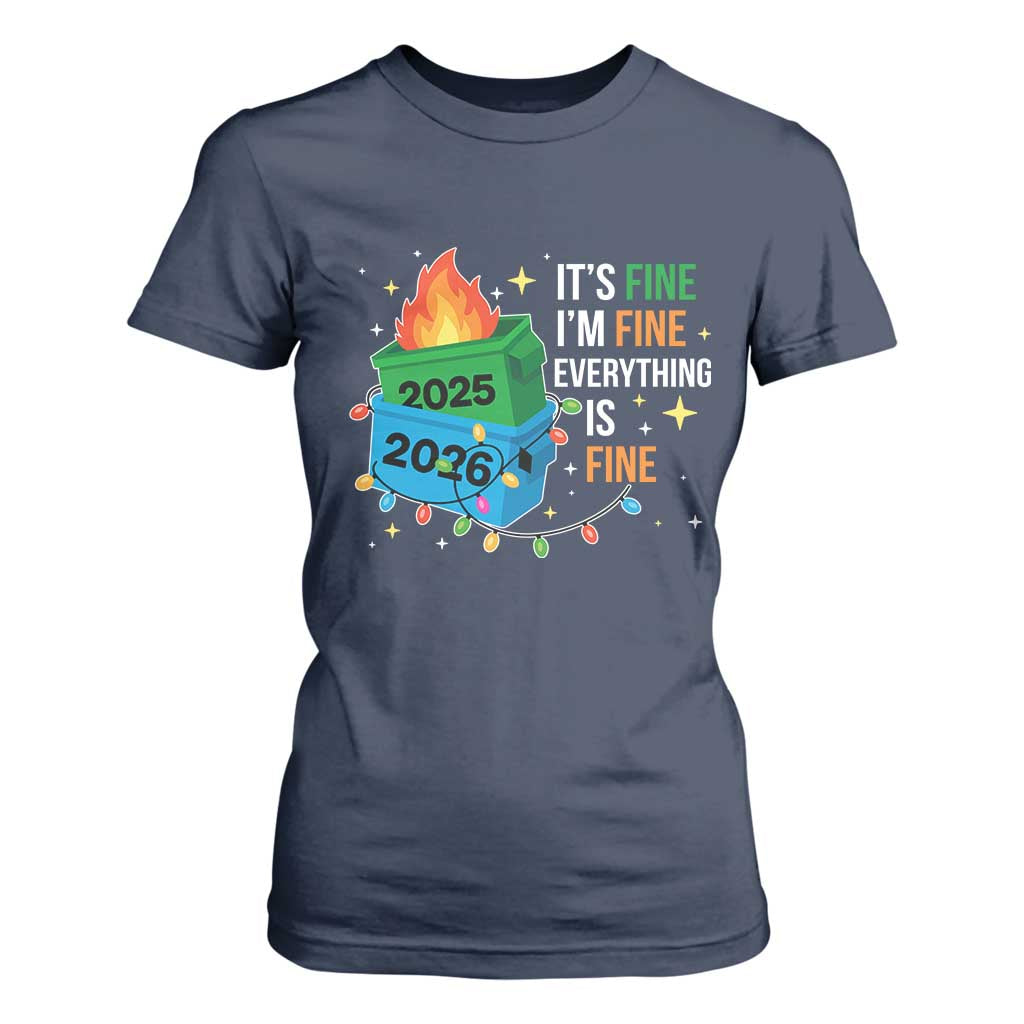 Dumpster Fire Christmas T Shirt For Women Funny It's Fine I'm Fine Everything Is Fine TS11 Navy Print Your Wear