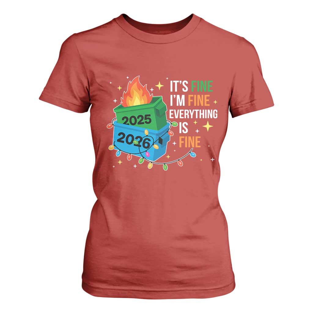 Dumpster Fire Christmas T Shirt For Women Funny It's Fine I'm Fine Everything Is Fine TS11 Red Print Your Wear
