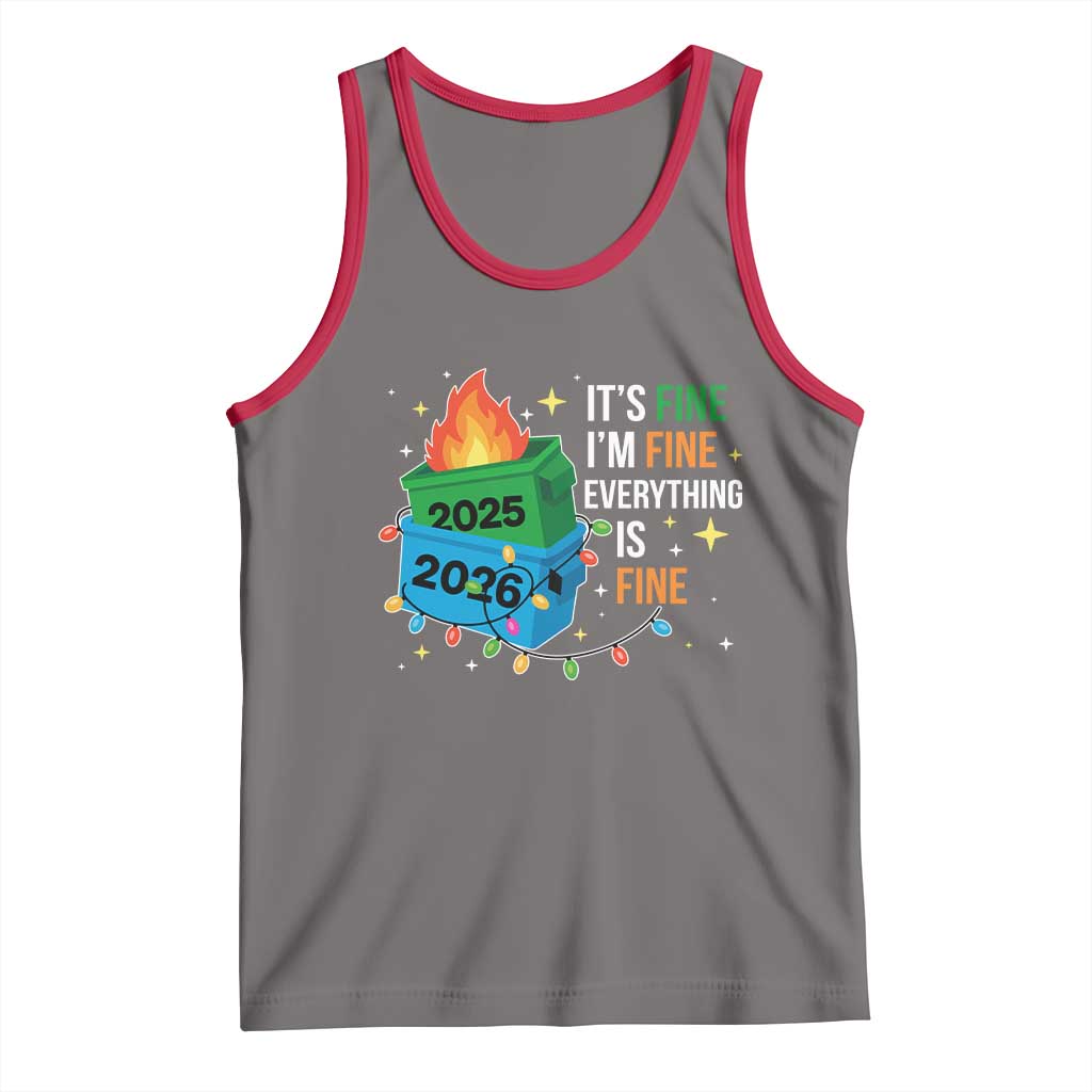 Dumpster Fire Christmas Tank Top Funny It's Fine I'm Fine Everything Is Fine TS11 Deep Heather Red Print Your Wear