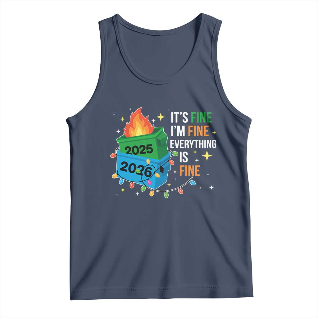 Dumpster Fire Christmas Tank Top Funny It's Fine I'm Fine Everything Is Fine TS11 Navy Print Your Wear