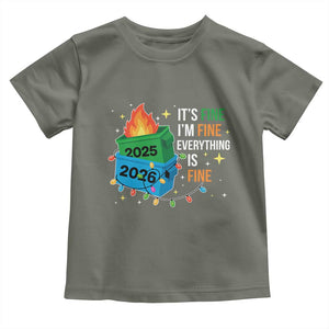 Dumpster Fire Christmas Toddler T Shirt Funny It's Fine I'm Fine Everything Is Fine TS11 Military Green Print Your Wear