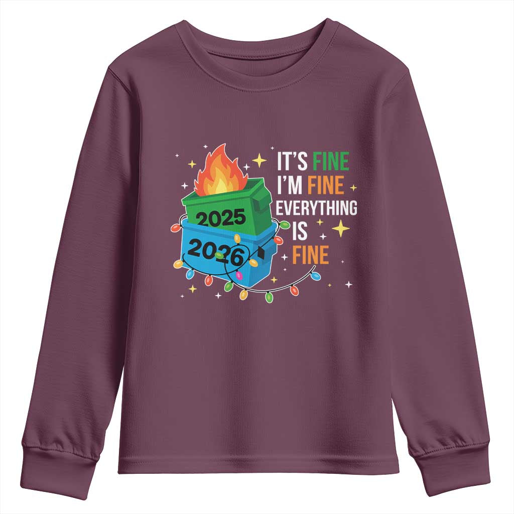 Dumpster Fire Christmas Youth Sweatshirt Funny It's Fine I'm Fine Everything Is Fine TS11 Maroon Print Your Wear