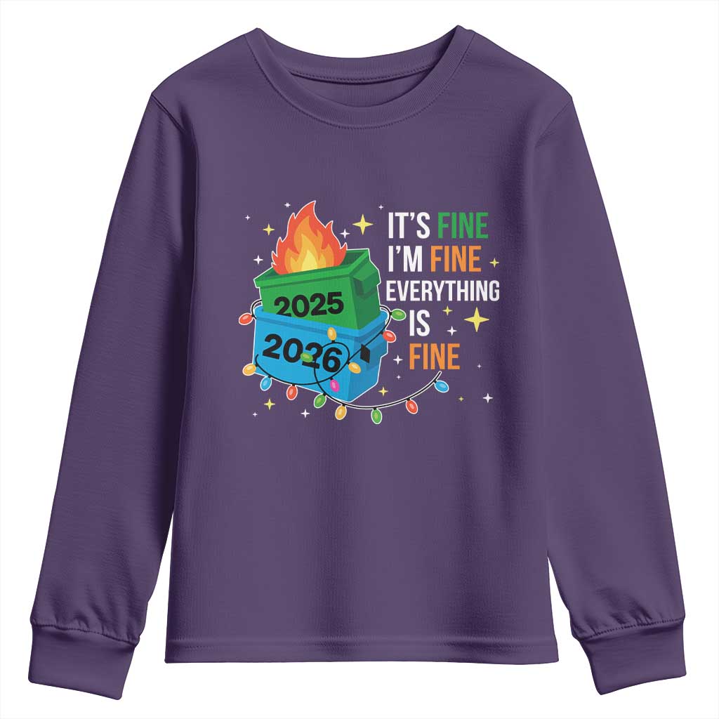 Dumpster Fire Christmas Youth Sweatshirt Funny It's Fine I'm Fine Everything Is Fine TS11 Purple Print Your Wear