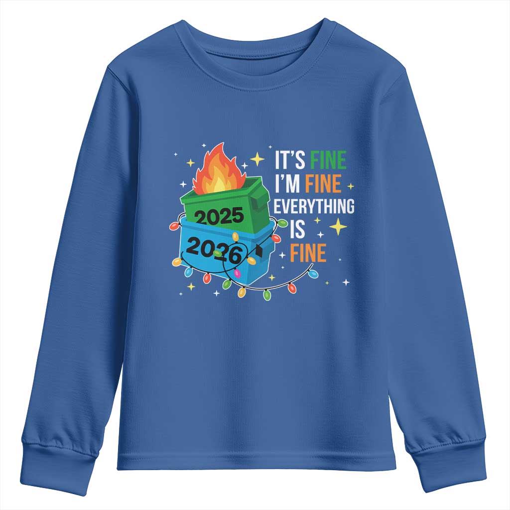 Dumpster Fire Christmas Youth Sweatshirt Funny It's Fine I'm Fine Everything Is Fine TS11 Royal Blue Print Your Wear
