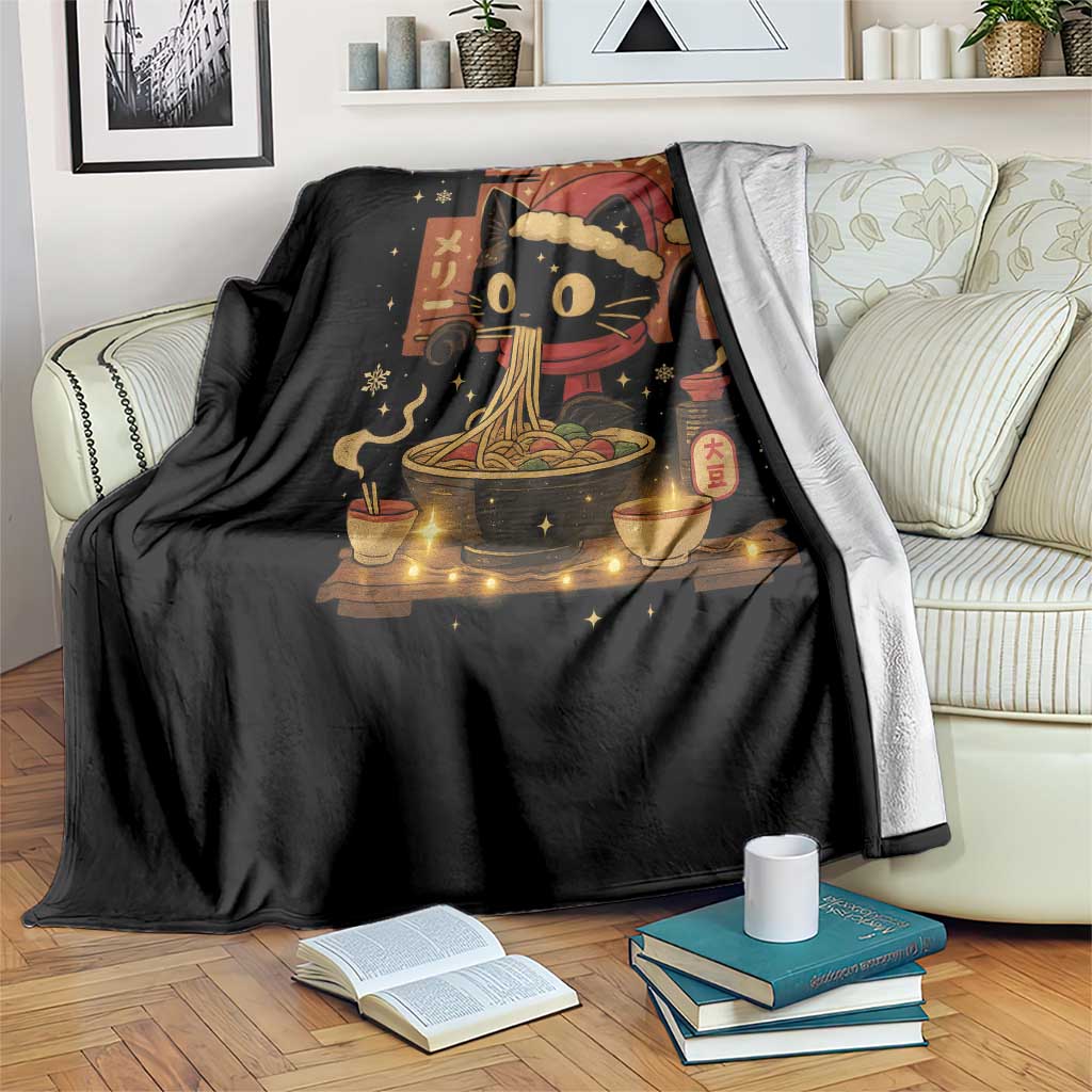 Funny Christmas Cat Ramen Throw Blanket Xmas Japanese Kawaii Anime Cat TS11 Print Your Wear