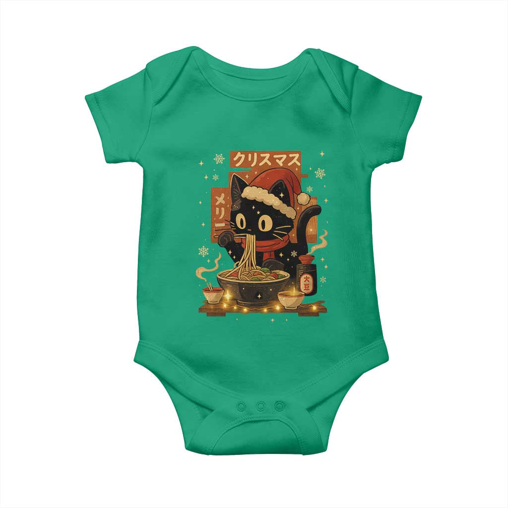 Funny Christmas Cat Ramen Baby Onesie Xmas Japanese Kawaii Anime Cat TS11 Irish Green Print Your Wear